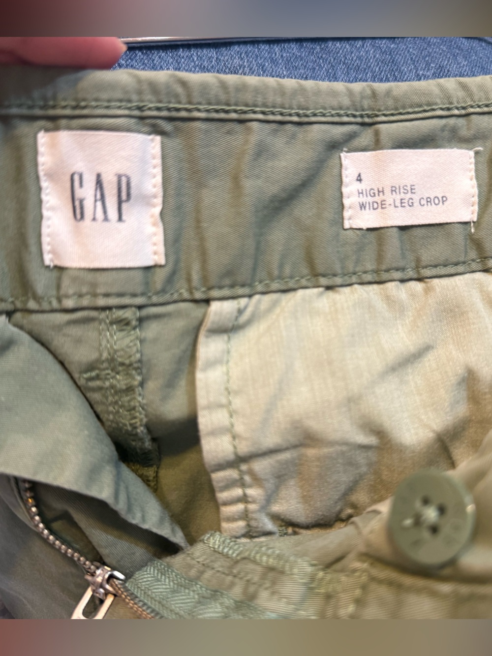 GAP High-Rise Wide Leg Cropped Olive Green Cotton Trousers, sz 4 - Picture 5 of 8